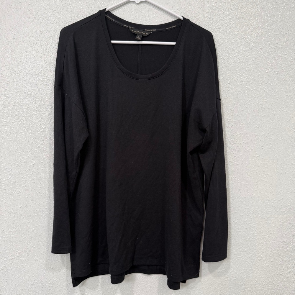 Banana Republic Black Long Sleeve Scoop Neck Tunic Top Size L